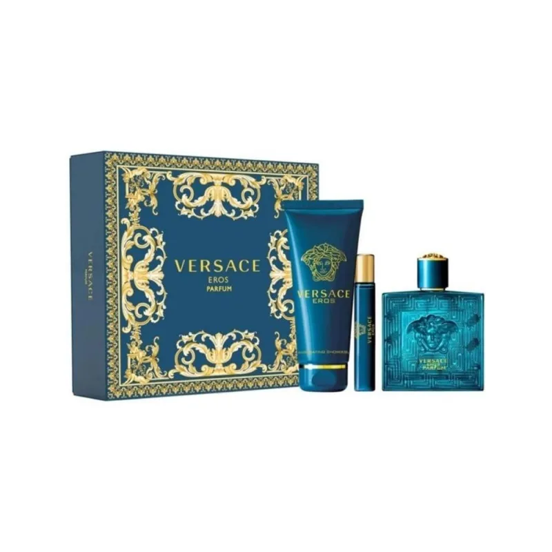 طقم فيرزاتشي ايروس بيرفيوم رجالي: عطر 100 مل، بخاخ 10 مل، جل استحمام 150 مل